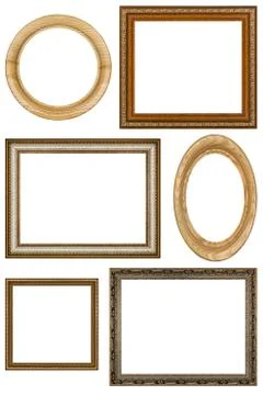 Set of 6 vintage picture frames, isolated on white background Stock Photos