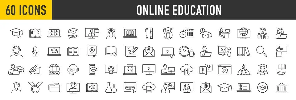 Set of 60 Core Values web icon set in line style. Innovation, integrity, cu.. Illustrazione stock