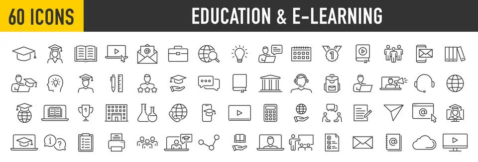 Set of 60 Education and e learning web icons in line style. School, univers.. イラスト素材