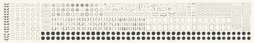 Set of 600 design elements. Wreath, frames, calligraphic, swirls divider, l.. Stock Illustration