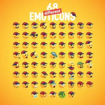 A set of 68 different emoticon with a baseball hat, vector illustration イラスト素材
