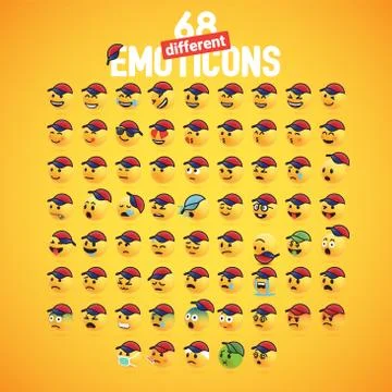 A set of 68 different emoticon with a baseball hat, vector illustration イラスト素材