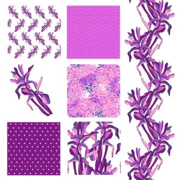 Set of 6n elegant seamless patterns with decorative iris, design elements イラスト素材