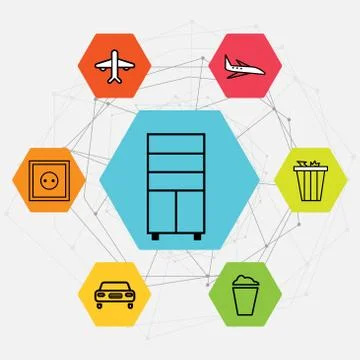 Set Of 7 black simple editable icons such as Wall poster or frame with smile, Stock Illustration