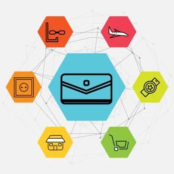 Set Of 7 black simple editable icons such as Wall poster or frame with smile, Stock Illustration