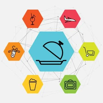 Set Of 7 black simple editable icons such as Discount tag on shopping, Cup or Stock Illustration