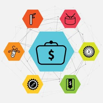 Set Of 7 black simple editable icons such as Discount tag on shopping, New, M Stock Illustration