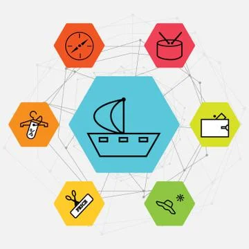 Set Of 7 black simple editable icons such as Discount tag on shopping, Scisso Illustrazione stock