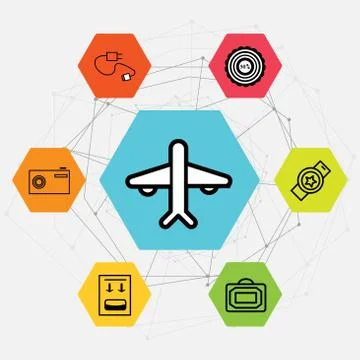 Set Of 7 black simple editable icons such as Camera, Fuel canister, Bag, Watc Stock-Illustration