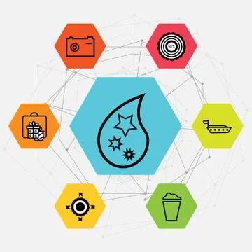 Set Of 7 black simple editable icons such as Gift, present, Achievement, Cup  Stock Illustration