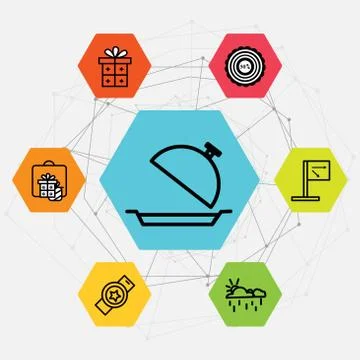 Set Of 7 black simple editable icons such as Gift, present, Watch, clock, Cup Ilustración de archivo