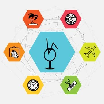 Set Of 7 black simple editable icons such as Gift, present, Discount tag, Sci Stock Illustration