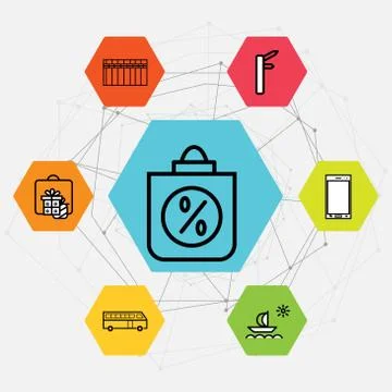 Set Of 7 black simple editable icons such as Gift, present, Bus, Ship, Phone, Ilustración de archivo