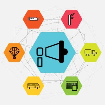 Set Of 7 black simple editable icons such as Delivery service, Bus, Calculato Stock Illustration