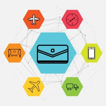 Set Of 7 black simple editable icons such as Kitchen, Airplane, Shipping car, Stock Illustration