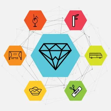 Set Of 7 black simple editable icons such as Kitchen, Bucket, Scissors and pr Stock Illustration