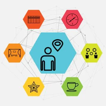 Set Of 7 black simple editable icons such as Kitchen, Star, Tea or coffee cup Stock Illustration