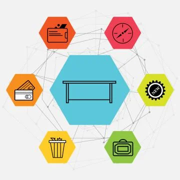 Set Of 7 black simple editable icons such as Shopping card, Trash bin, Bag, N Stock Illustration