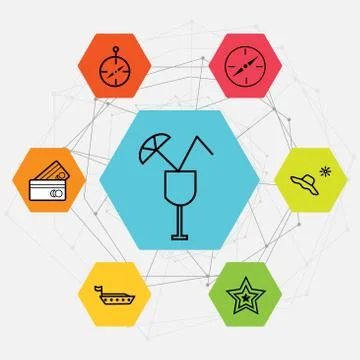 Set Of 7 black simple editable icons such as Shopping card, Ship, Star, Hat a Illustrazione stock