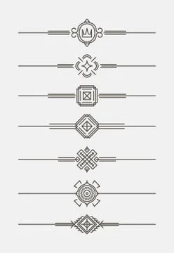 Set of 7 decorative text dividers in mono line style. Ilustración de archivo