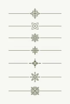 Set of 7 decorative vector mono line style text dividers - decorative element Illustrazione stock