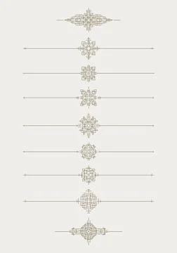 Set of 7 decorative vector mono line style text dividers with pair of bonus d 스톡 일러스트