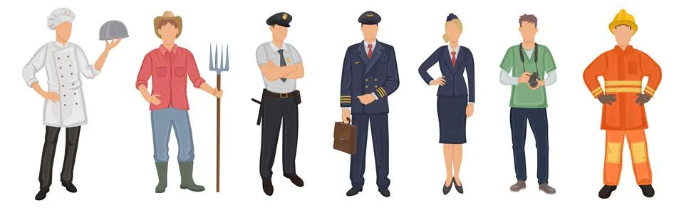 Set of 7 pcs people of different professions on a white background - Vector Stock Illustration