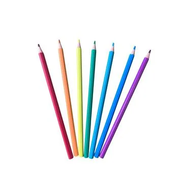 Set of 7 Rainbow Colored Pencils on White Background Stock-Fotos