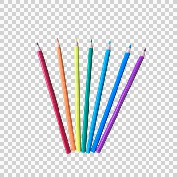 Set of 7 Rainbow Colored Pencils on White Background Stock Photos