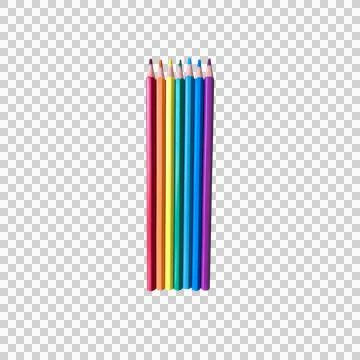 Set of 7 Rainbow Colored Pencils on White Background Stock-Fotos
