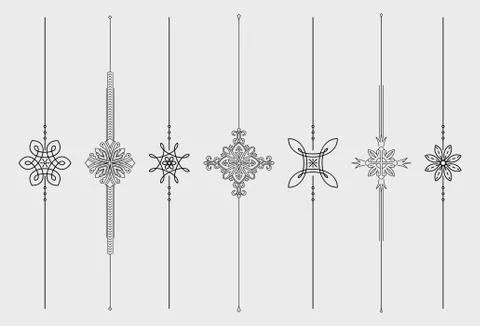 Set of 7 vertical vector mono line style text dividers, decorative elements f イラスト素材