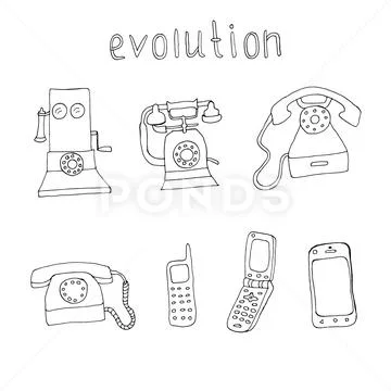 Set of 7 vintage and modern phones, telephone evolution: Royalty Free ...