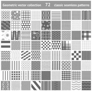 Set of 72 geometric seamless patterns backgrounds Stock Illustration