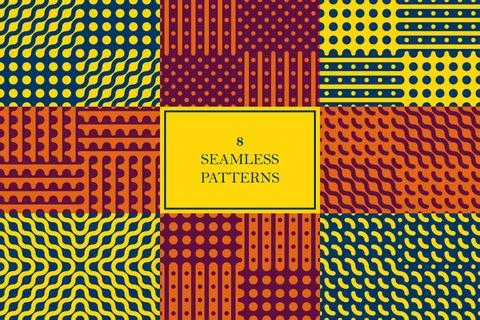 Set of 8 abstract seamless patterns with lines and circles and arcs. Tiles Stock Illustration
