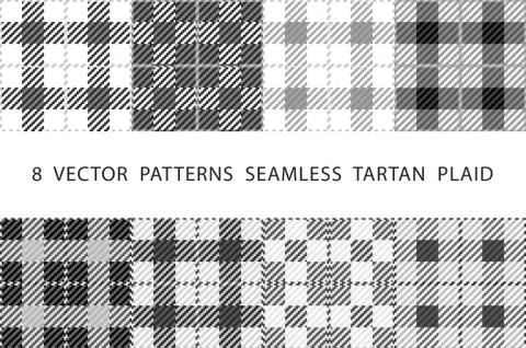 Set of 8 abstract stylish geometrical seamless patterns with celtic ornament  Illustrazione stock