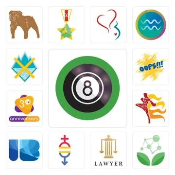 Set of 8 ball pool, antioxidant, lawyer, gender equality, ib letter, muay tha Illustrazione stock gratuita