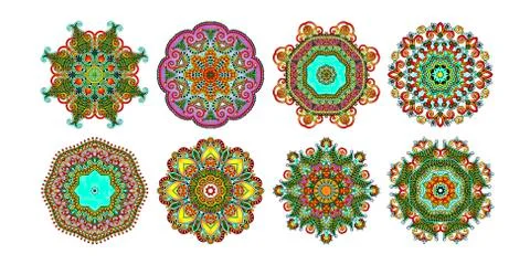 Set of 8 circle paisley pattern to winter snowflakes design 스톡 일러스트