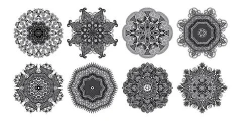 Set of 8 circle paisley pattern to winter snowflakes design イラスト素材