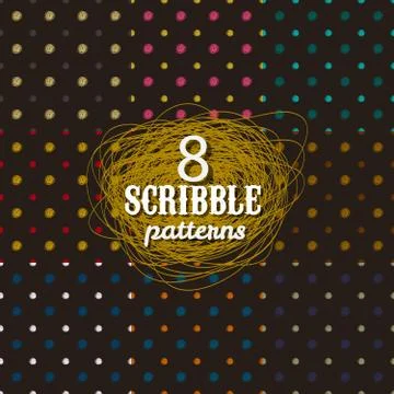 Set of 8 cute scribble patterns Stock Illustration