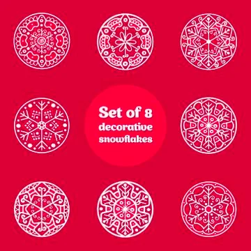 Set of 8 decorative snowflakes Stock Illustration