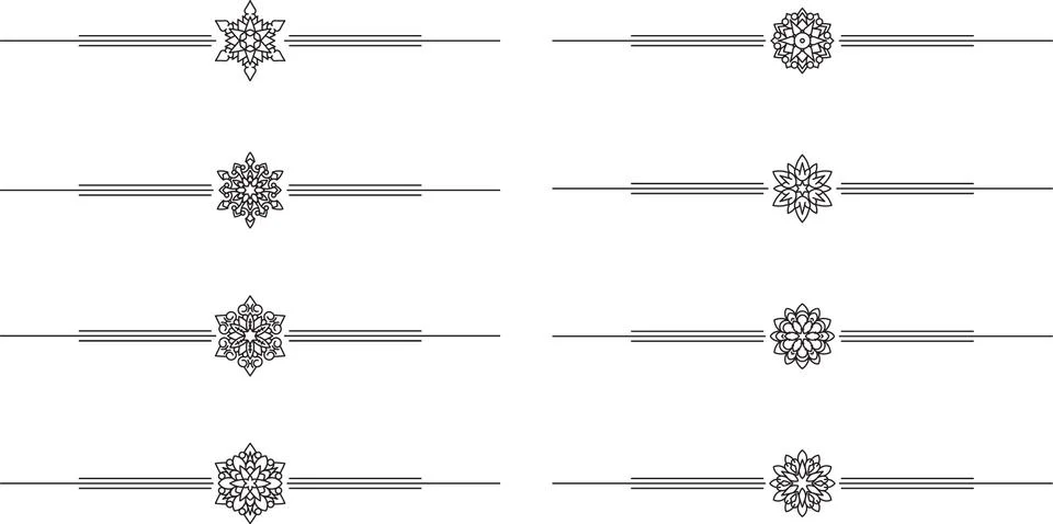 Set of 8 decorative vector mono line style text dividers 库存插图