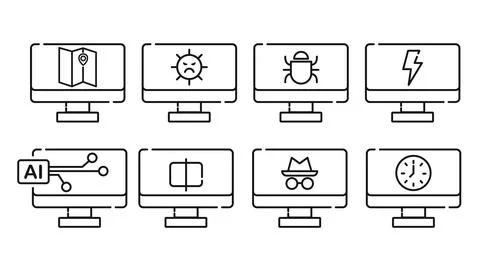 Set of 8 desktop computer icons Stock Illustration