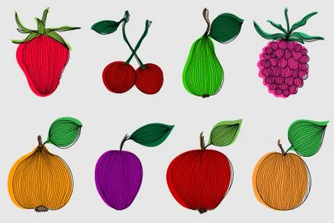 Set of 8 fruits Stock Illustration