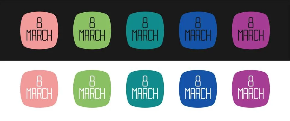Set 8 March icon isolated on black and white background. International Happ.. Stock Illustration
