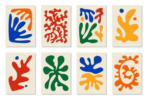 Set of 8 Matisse inspired wall art posters, brochure, flyer templates Stock Illustration