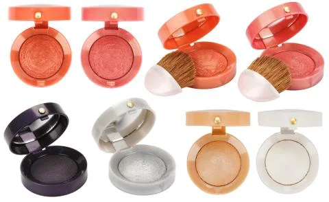 Set of 8 multicolored eye shadows isolated on white Stockfoto's