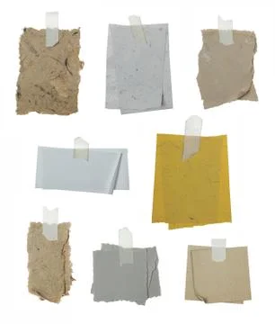 Set of 8 note papers taped Stock Photos