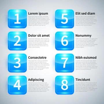 Set of 8 numbered banners with different options. Stock Illustration