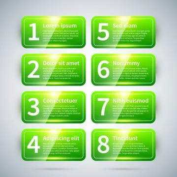 Set of 8 numbered banners with different options. Stock Illustration