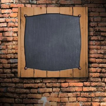 Set 8. old wood frame on brick wall. Stock Illustration